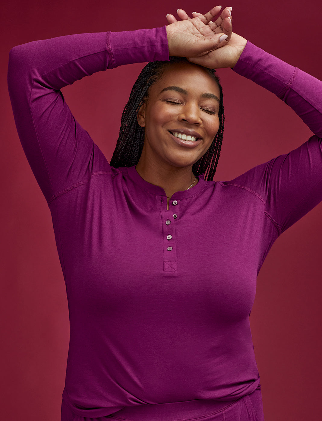 WonderKnit™ Pajama Henley - Berry Crush -  -Thirdlove