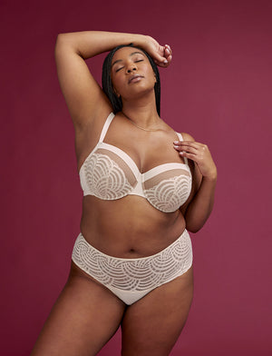 Deco Lace High Rise Thong - Ivory - Nylon/Spandex - ThirdLove,modelMM
