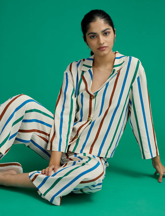 Washable Silk Long Sleeve Top - Rainbow Stripe - Silk -Thirdlove