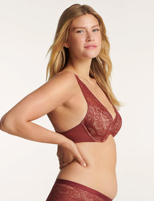 24/7™ Lace Contour Plunge Bra, Cranberry - Thirdlove - lace,modelR