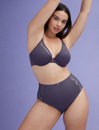Lace High Brief - Graystone - Nylon/viscose/spandex - ThirdLove,modelVV