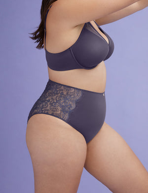 Lace High Brief - Graystone - Nylon/viscose/spandex - ThirdLove,modelVV