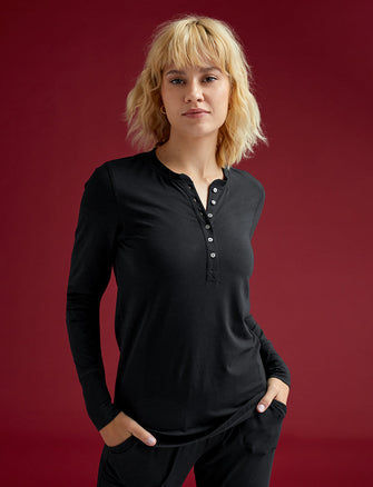 WonderKnit™ Pajama Henley - Black -  -Thirdlove