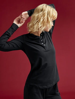 WonderKnit™ Pajama Henley - Black -  -Thirdlove