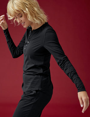 WonderKnit™ Pajama Henley - Black -  -Thirdlove