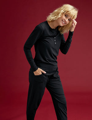 WonderKnit™ Pajama Henley - Black -  -Thirdlove
