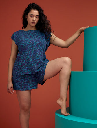Washable Silk Short Sleeve Top - Geo Print - Silk -Thirdlove