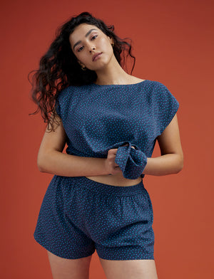 Washable Silk Short Sleeve Top - Geo Print - Silk -Thirdlove