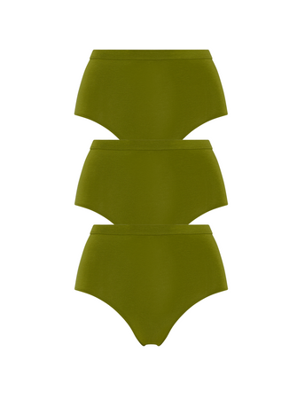 Kit Undergarments Organic Cotton High-Rise Brief in Olive, 93% organic cotton, 7% elastane jersey