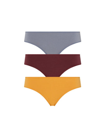 Kit Undergarments Organic Cotton Mid-Rise Bikini in Dusk, Mulberry, and Sunflower, 93% organic cotton, 7% elastane jersey