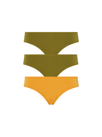 Kit Undergarments Organic Cotton Low-Rise Thong in Olive and Sunflower, 93% organic cotton, 7% elastane jersey