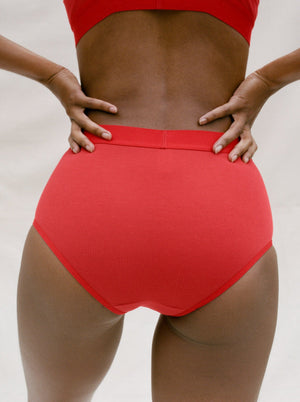 Kit Undergarments Organic Cotton High-Waist Boy Brief in Scarlet, 95% organic cotton, 5% spandex