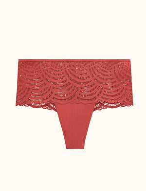Deco Lace High Rise Thong - Rosewood - Nylon/Spandex - ThirdLove,modelPP
