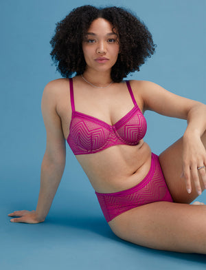 Graphic Mesh Demi Bra, Fuschia - Thirdlove - Nylon/Spandex,modelAA