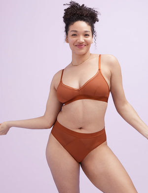 Shadow Stripe Mid-Rise Brief - Ginger - Lace, Nylon, Spandex, Microfiber - ThirdLove,modelAA