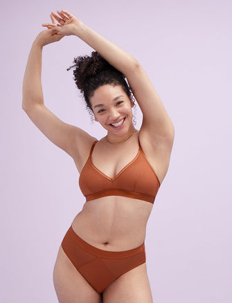 Shadow Stripe Triangle Wireless Bralette - Ginger - Lace, Nylon, Spandex, Power Mesh -Thirdlove
