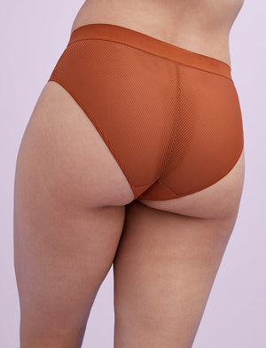 Shadow Stripe Mid-Rise Brief - Ginger - Lace, Nylon, Spandex, Microfiber - ThirdLove,modelAA