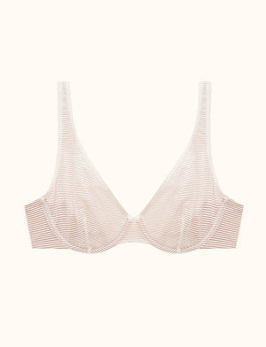 Unlined Shadow Stripe Scoop Bra, White - Thirdlove - Lace, Nylon, Spandex, Tulle, Power Mesh,modelR