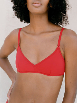 Kit Undergarments Lightweight Triangle Soft Bra in Scarlet, 63% nylon, 37% spandex