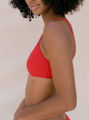 Kit Undergarments Lightweight Triangle Soft Bra in Scarlet, 63% nylon, 37% spandex