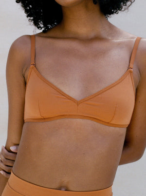 Kit Undergarments Lightweight Triangle Soft Bra in Cinnamon, 63% nylon, 37% spandex