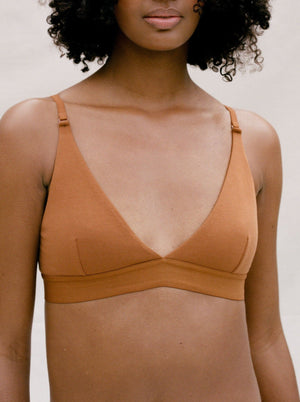 Kit Undergarments Organic Cotton Triangle Pullover Bra in Cinnamon, 95% organic cotton, 5% spandex
