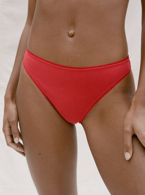 Kit Undergarments Organic Cotton Mid-Rise Thong in Scarlet, 95% organic cotton, 5% spandex