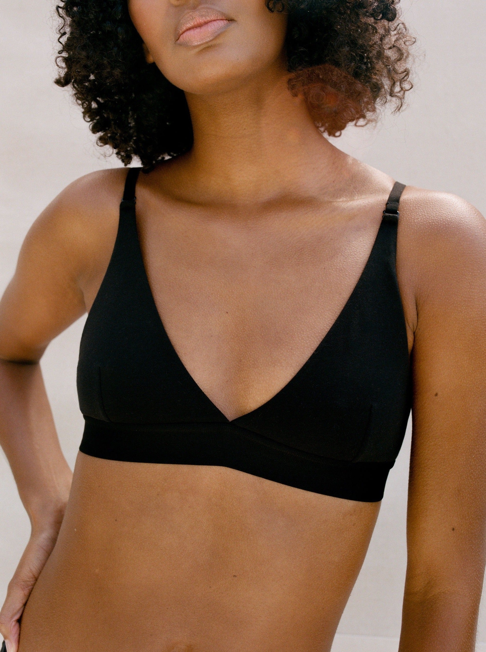 Kit Undergarments Organic Cotton Triangle Pullover Bra in Onyx, 95% organic cotton, 5% spandex