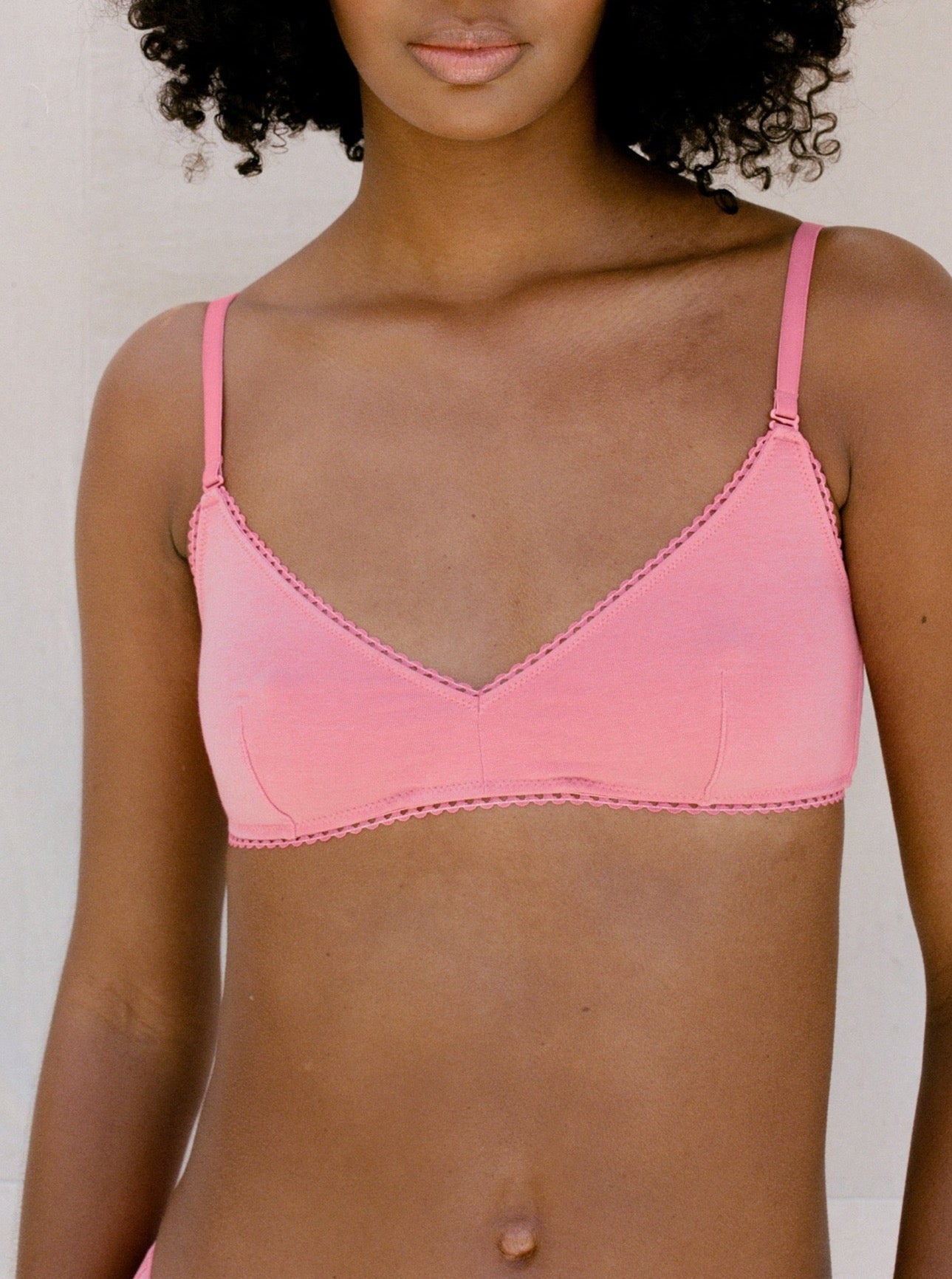 Kit Undergarments Organic Cotton Triangle Soft Bra in Rose, 95% organic cotton, 5% spandex
