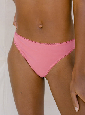 Kit Undergarments Organic Cotton Mid-Rise Thong in Rose, 95% organic cotton, 5% spandex