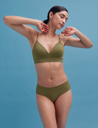 Form Seamless V-Neck Wireless Bra - Palm Green Stripe - Nylon/Spandex -Thirdlove