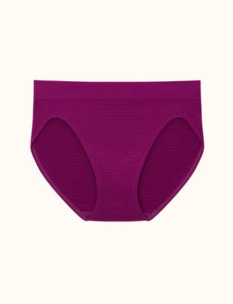 Form Seamless High-Leg Bikini - BERRY CRUSH & GOLD STRIPE - Nylon/Spandex - ThirdLove,modelCC