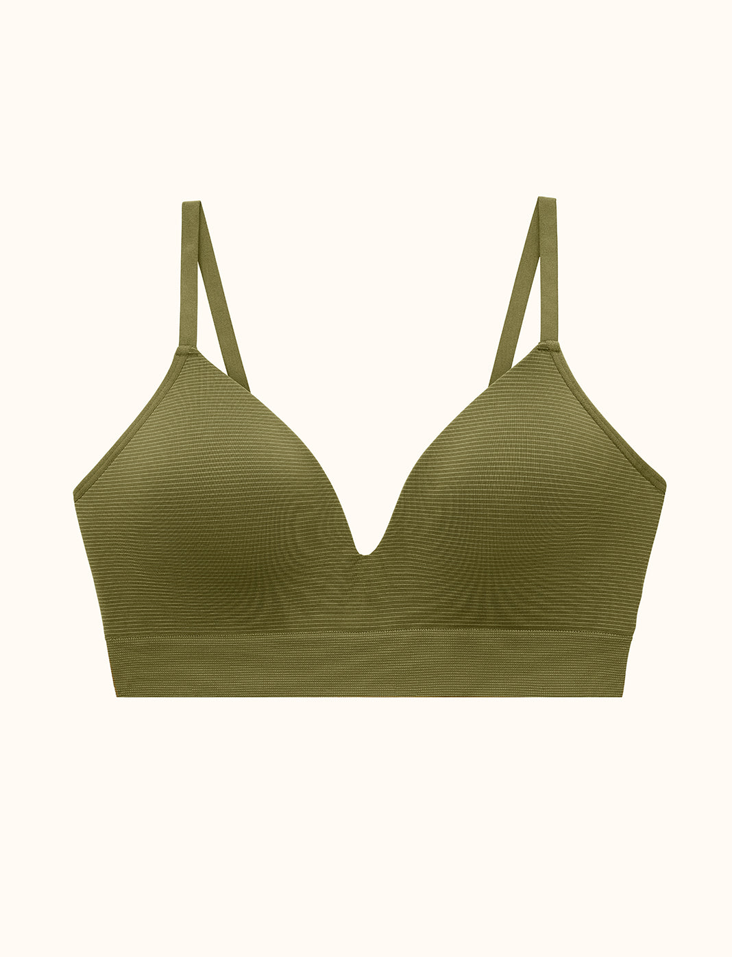 Form Seamless V-Neck Wireless Bra - Palm Green Stripe - Nylon/Spandex -Thirdlove