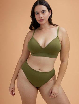 Form Seamless High-Leg Bikini - Palm Green Stripe - Nylon/Spandex - ThirdLove,modelVV