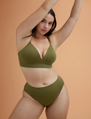 Form Seamless High-Leg Bikini - Palm Green Stripe - Nylon/Spandex - ThirdLove,modelVV