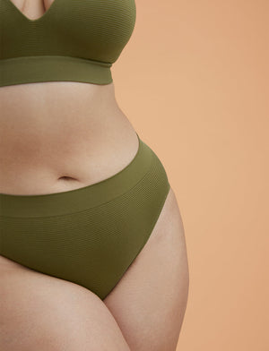 Form Seamless High-Leg Bikini - Palm Green Stripe - Nylon/Spandex - ThirdLove,modelVV