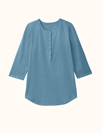 Organic Long Sleeve Henley - Bluestone - Organic Cotton/Spandex -Thirdlove