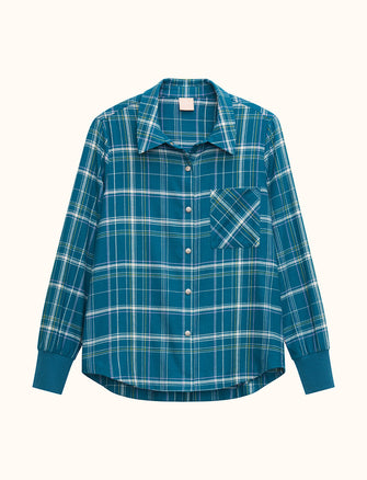 Flannel Pajama Shirt - Teal Plaid - Cotton -Thirdlove
