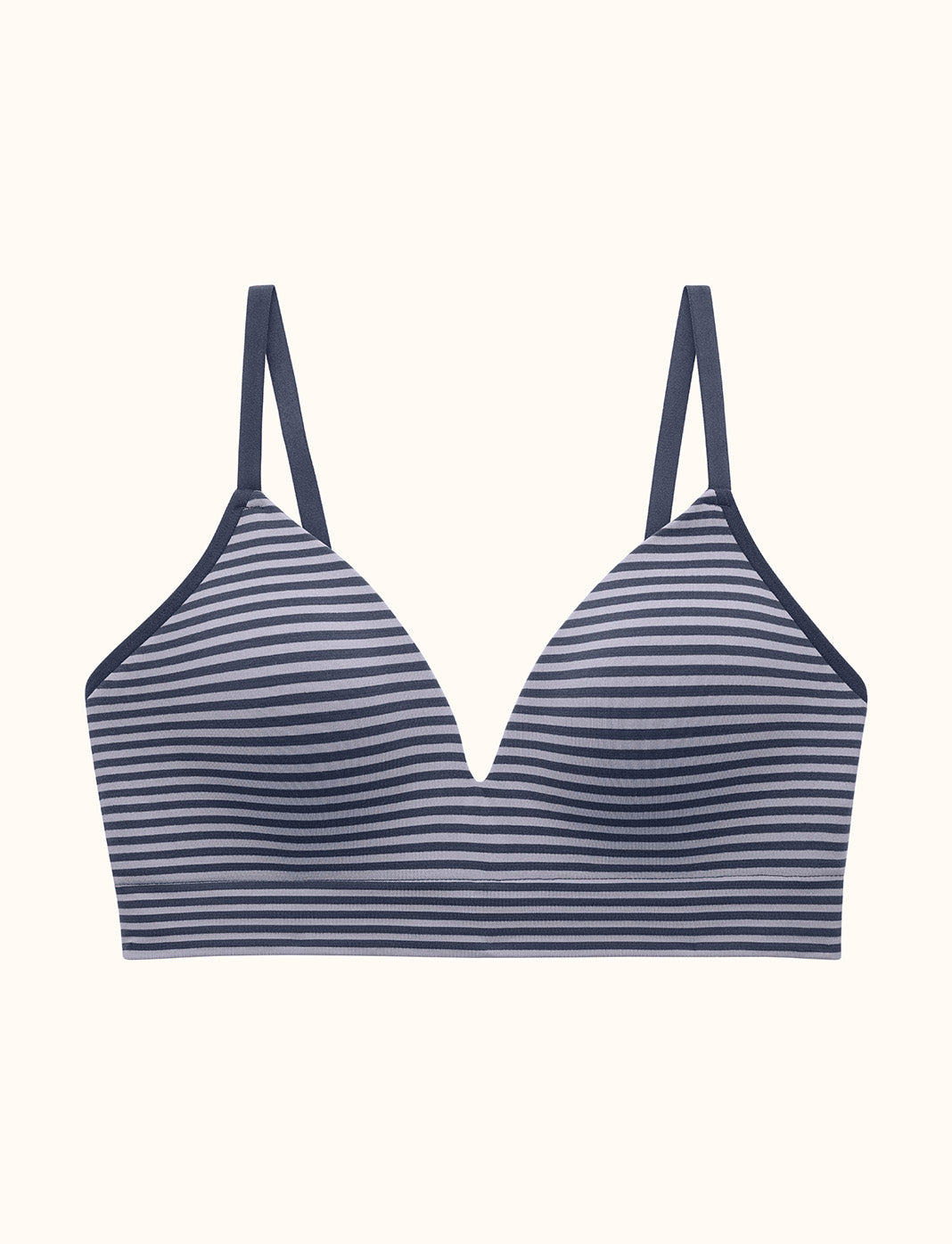 Form Seamless V-Neck Wireless Bra - Indigo Stripe - Nylon/Spandex -Thirdlove