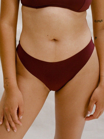 Kit Undergarments Seamless Thong in Garnet, 63% nylon, 37% spandex