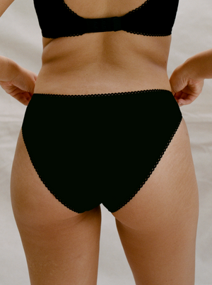 Kit Undergarments Organic Bikini Brief in Onyx, 95% organic cotton, 5% spandex