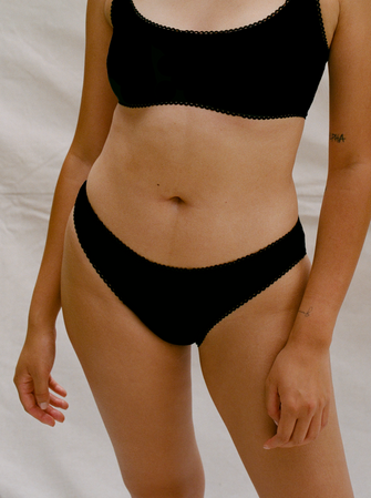 Kit Undergarments Organic Bikini Brief in Onyx, 95% organic cotton, 5% spandex