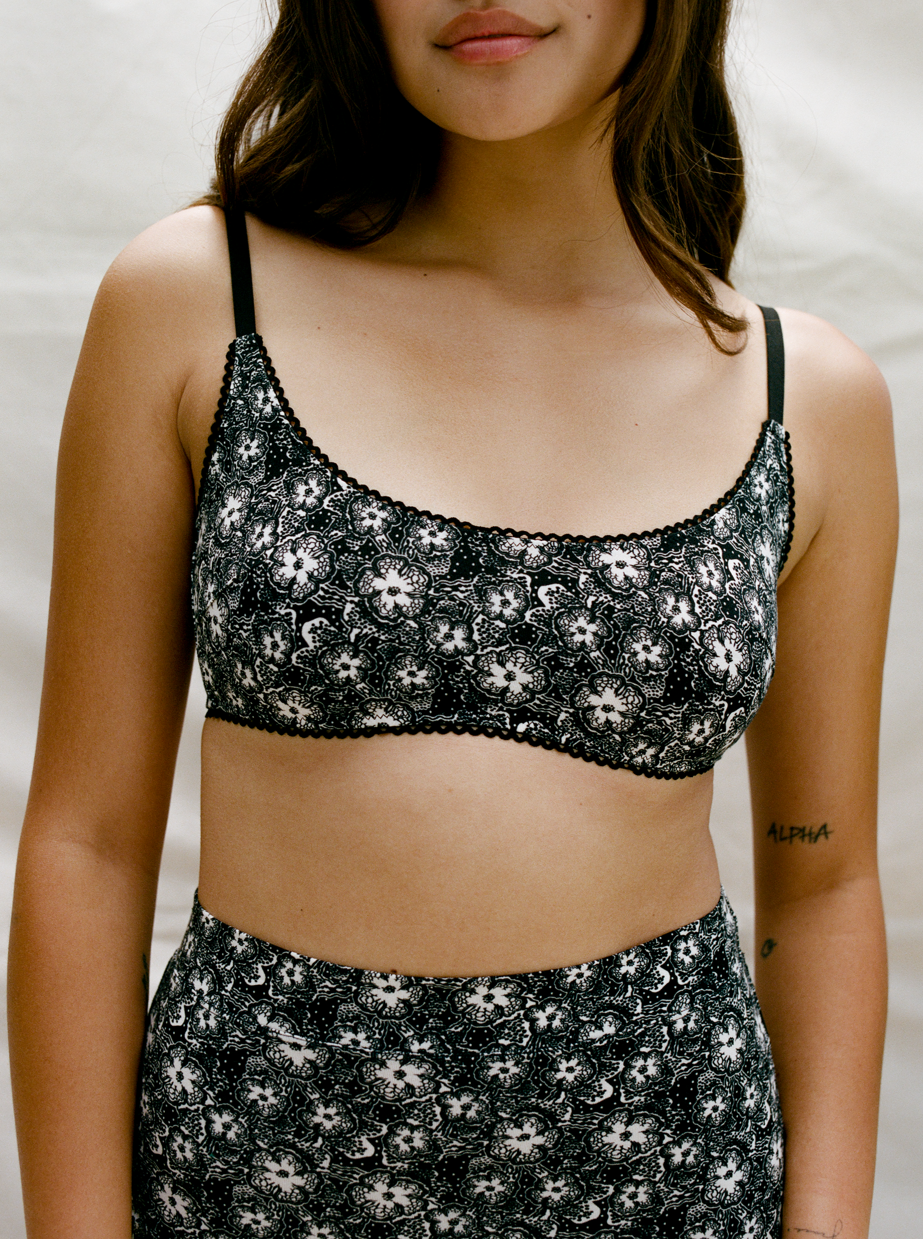 Kit Undergarments Organic Cotton Tank Bralette in Night Bloom, 95% organic cotton, 5% spandex