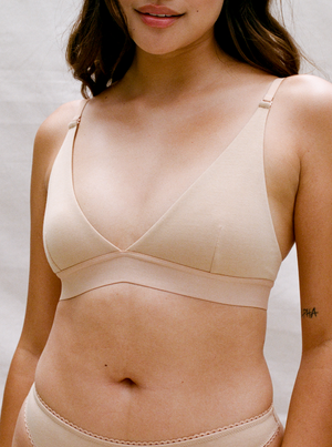 Kit Undergarments Triangle Pullover Bra in Sand, 95% organic cotton, 5% spandex