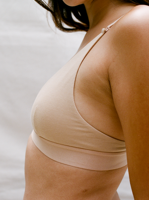 Kit Undergarments Triangle Pullover Bra in Sand, 95% organic cotton, 5% spandex