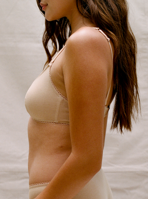 Kit Undergarments Organic Cotton Triangle Soft Bra in Sand, 95% organic cotton, 5% spandex