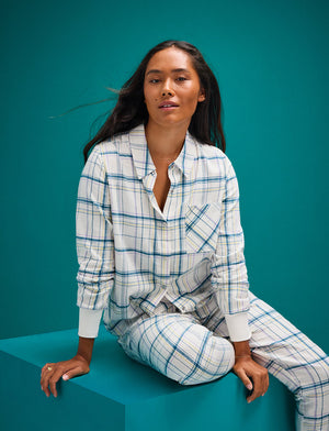Flannel Pajama Shirt - Oatmeal Plaid - Cotton -Thirdlove