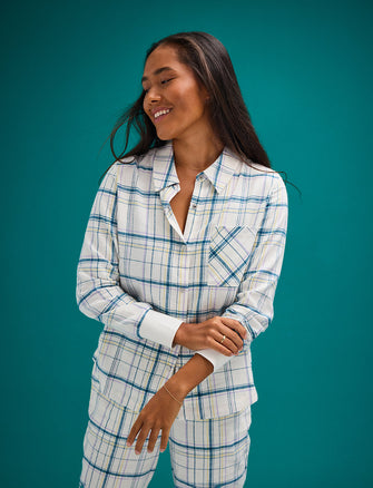 Flannel Pajama Shirt - Oatmeal Plaid - Cotton -Thirdlove