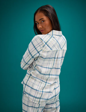 Flannel Pajama Shirt - Oatmeal Plaid - Cotton -Thirdlove