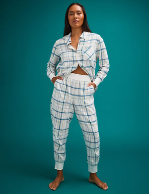 Flannel Pajama Jogger - Oatmeal Plaid - Cotton -Thirdlove